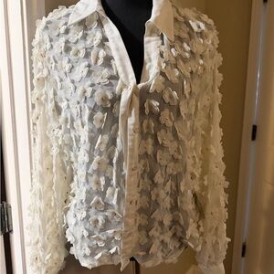 Adrianna Papell White 3D Floral Applique Button-Front Jacket